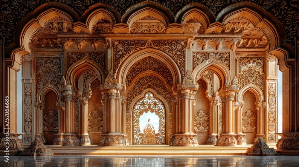 Ramadan Mosque Elegance: Adorned Pillars and Walls