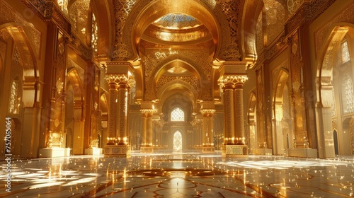 Ramadan Mosque Ambiance  Golden Pillars Reflecting Magnificence