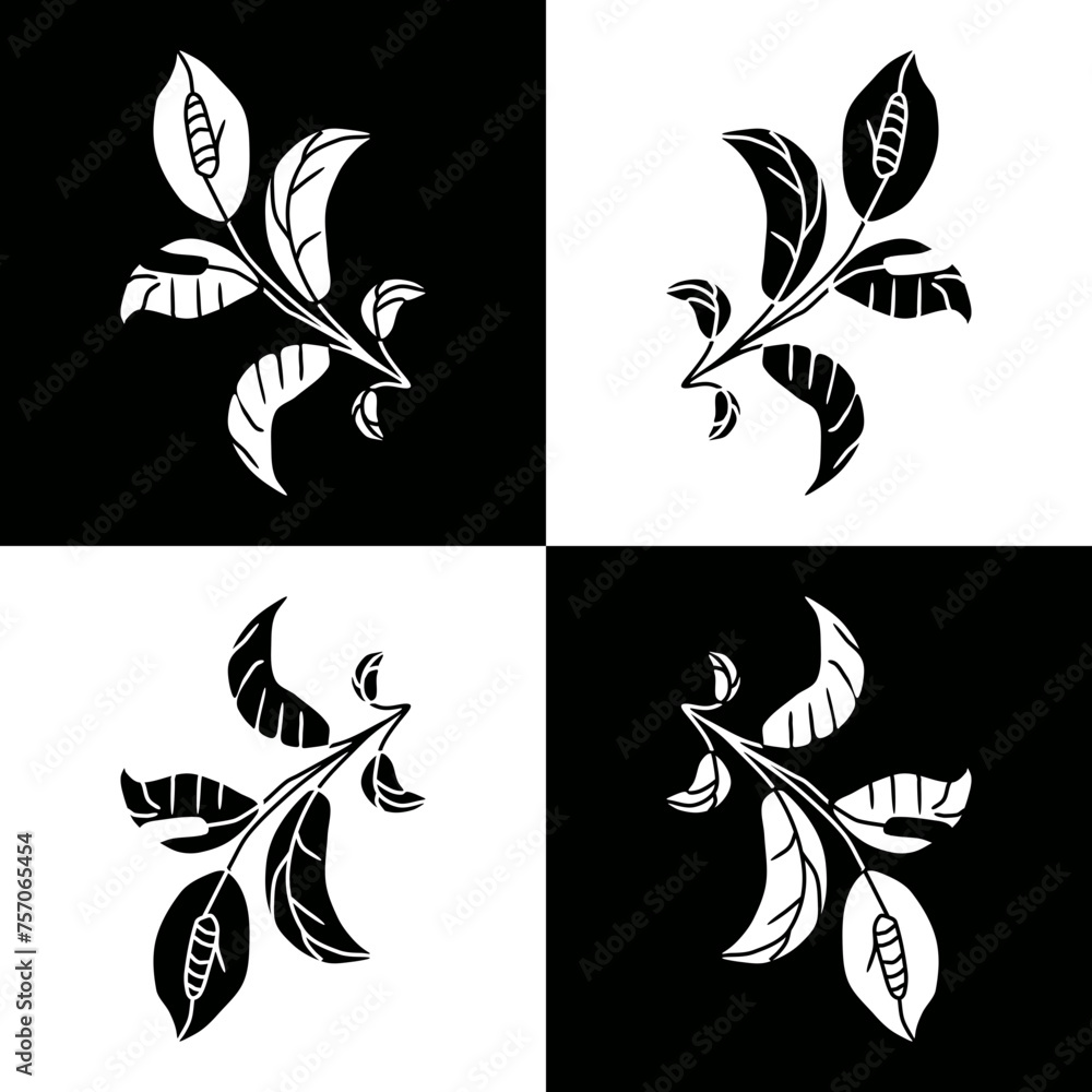 mosaic silhouette illustration of a peace lily flower in a high contrast seamless pattern tile