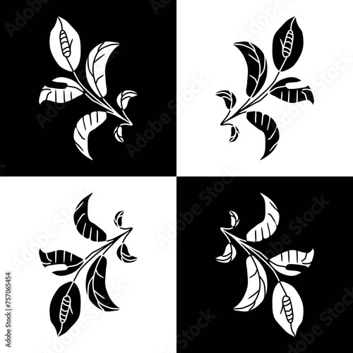 mosaic silhouette illustration of a peace lily flower in a high contrast seamless pattern tile