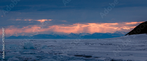 Dusk over mountains behind the Ross Sea, from McMurdo Station, Antartica