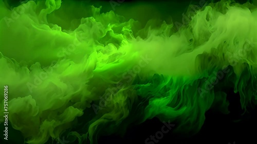 A swirling mix of green and black clouds of smoke billow across the screen, creating a dynamic visual effect.
