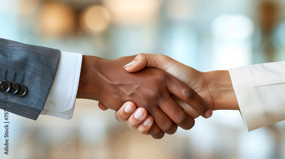 © Robert Kneschke - Diverse business professionals engaging in a firm handshake