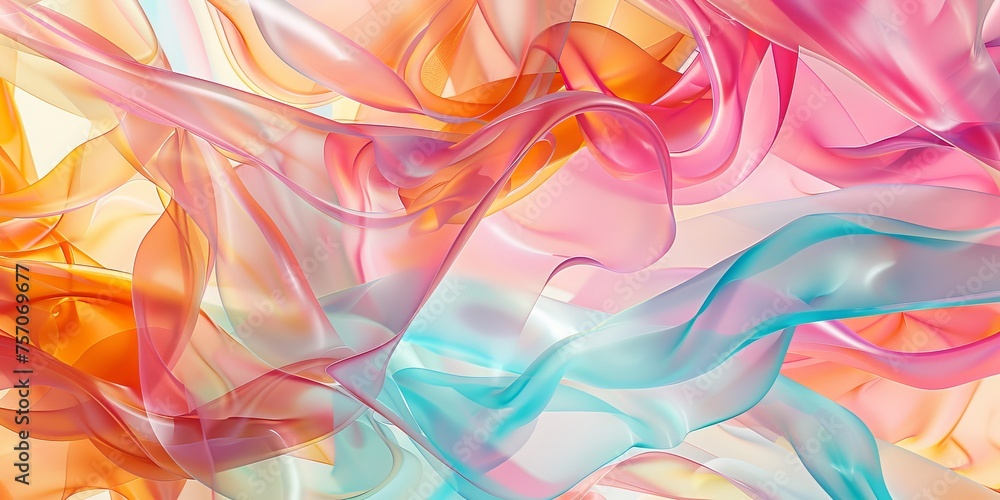 A colorful, flowing piece of fabric with a pink, orange, and blue stripe