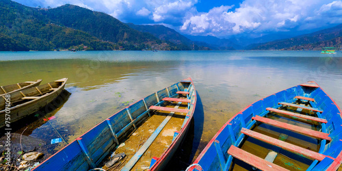 Wooden Rowing Boats, Phewa Lake, Fewa Lake, Pokhara, Nepal, Asia photo