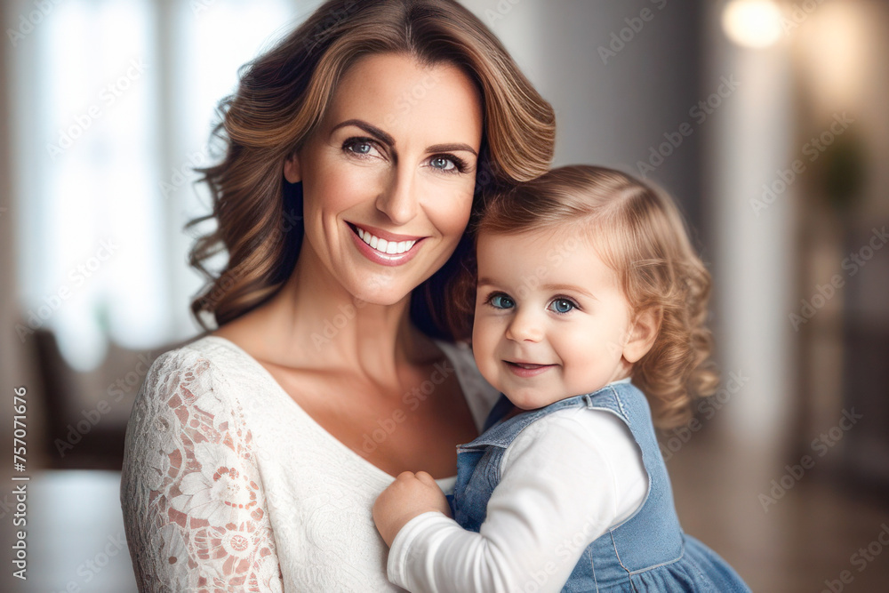 Happy Mother's Day. Mom and her daughter smile and hug. Family vacation and unity. The Joy and Tenderness of Motherhood. Happy Mother's Day. Mom and her daughter smile and hug. Family vacation and unity. The Joy and Tenderness of Motherhood.