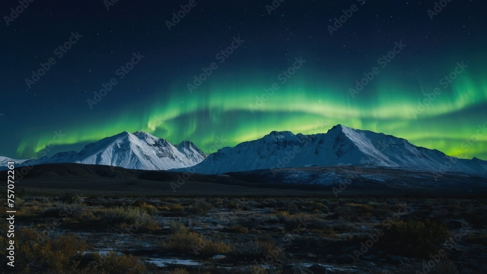 Aurora Borealis Bliss Rocky Landscape Bathed in Ethereal Lights Against a Blue Sky