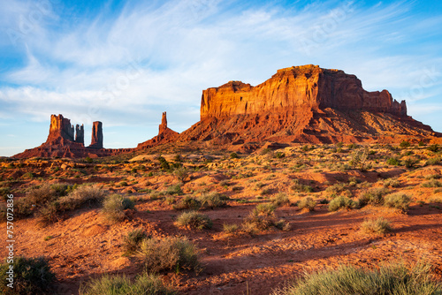 West and East Mitten Buttes, Monument Valley Navajo Tribal Park in northeast Navajo County, Arizona