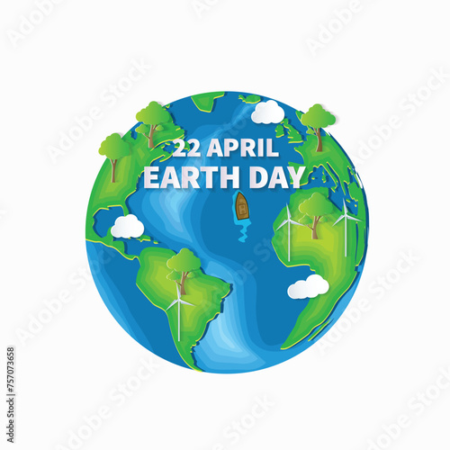 Paper Cut Design For Mother Earth Day with Blue  And Green Earth photo