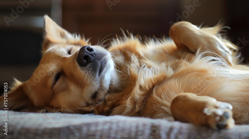 portrait of a dog sleeping on the bed