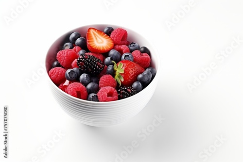 Assorted fresh fruits on white background with copy space, healthy colorful mix of ripe fruits