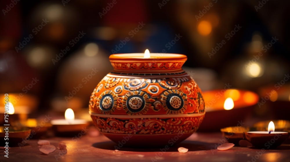 Diwali celebration, festive diwali clay lamps. Diwali celebration, festive diwali clay lamps.