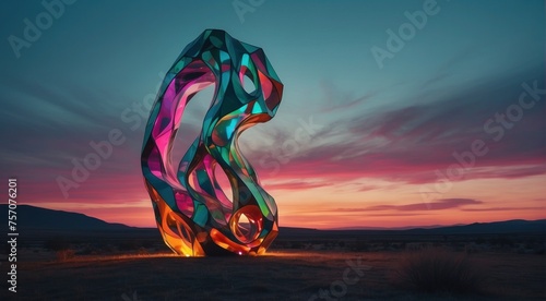Dusk Glow Luminous Abstract Sculpture Radiating Amidst Natural Landscape
