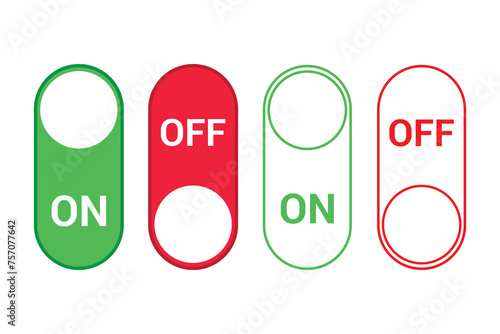 On off switch buttons icon set. power toggle vector buttons for web and app UI designs. Slider or toggle. Green and red