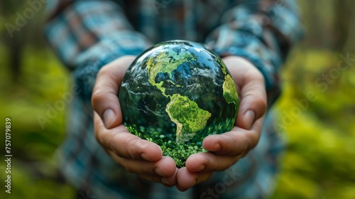 Person is holding a globe in their hands.