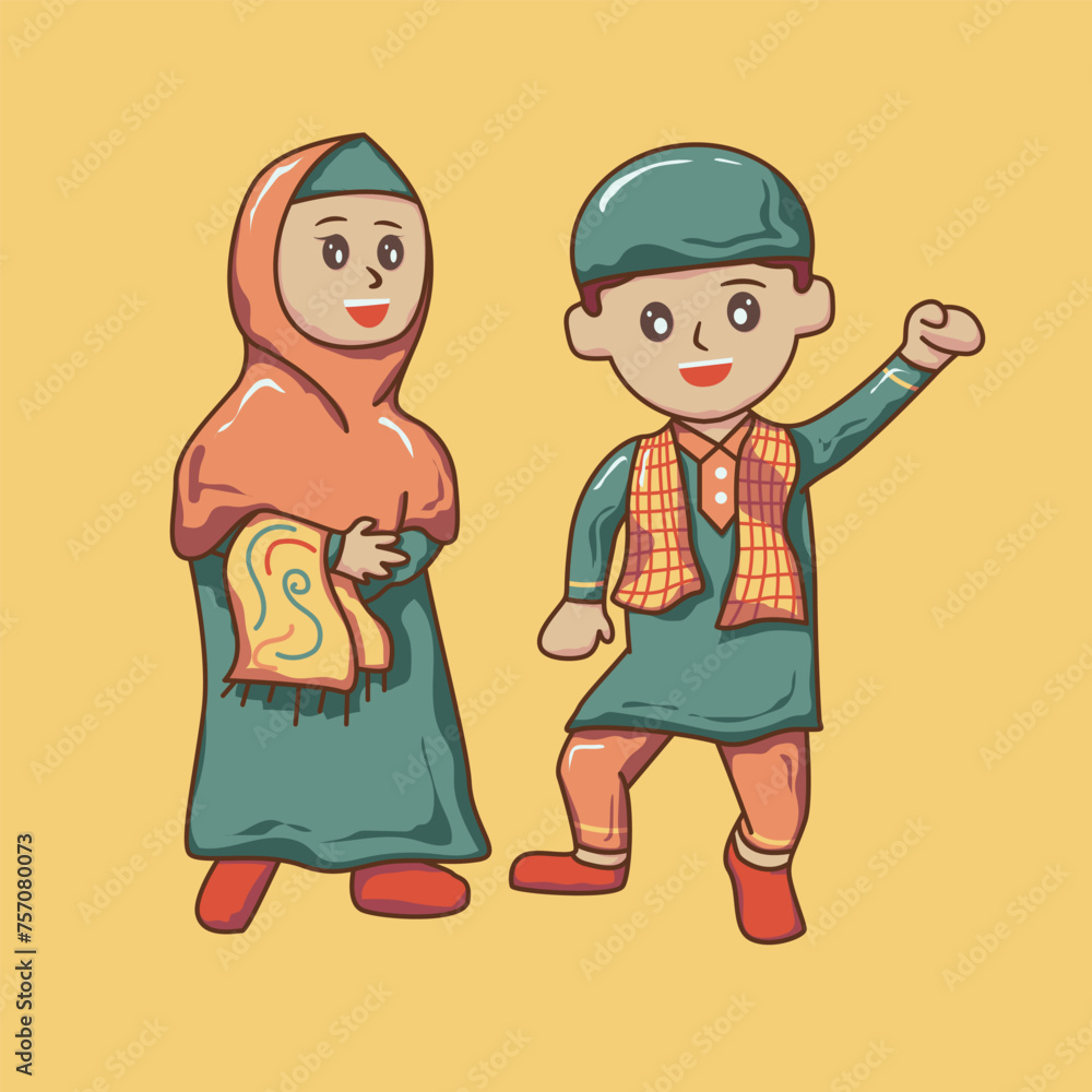 Islamic Ramadan character activity vector graphic illustration. Suitable for Ramadan design needs Islamic Ramadan character activity vector graphic illustration. Suitable for Ramadan design needs