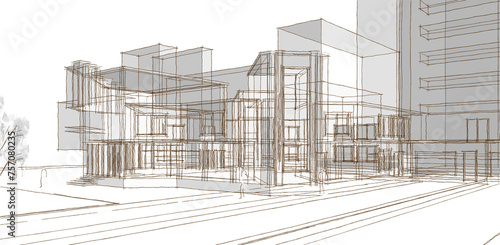 city ​​modern architecture sketch 3d illustration