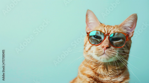 close up portrait of a cat with glasses