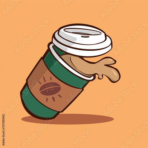 spilled coffee in green cup illustration vector