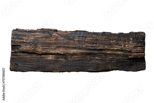 Piece of dark empty wood banner isolated on transparent background Generative Ai 