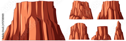 Collection of stylized vector illustrations of canyon cliffs.