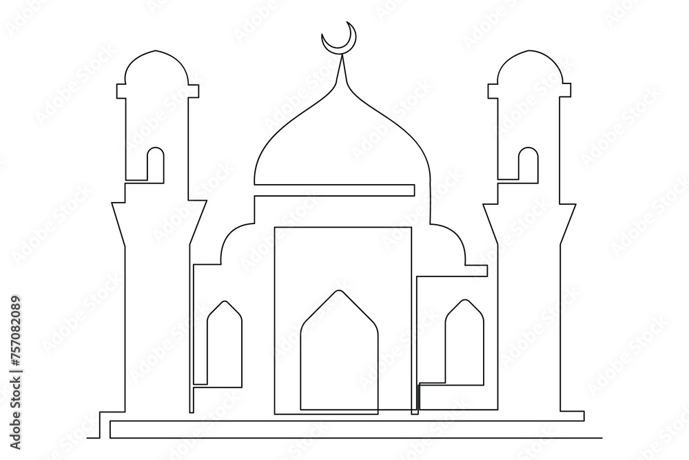 Continuous one line drawing Ramadan kareem symbol. mosque line concept. Eid Mubarak, Eid Fitr vector minimalist design islamic mosque outline ornament background. Continuous one line drawing Ramadan kareem symbol. mosque line concept. Eid Mubarak, Eid Fitr vector minimalist design islamic mosque outline ornament background.