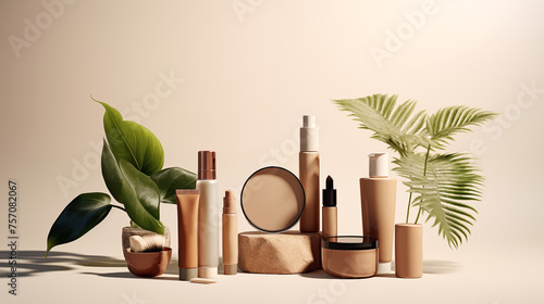 composition of cosmetics beige background