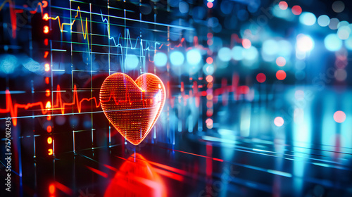 Health and heart care technology, medical concept with digital pulse in a modern healthcare background