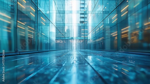 Blurred glass wall of modern business office building at the business center.