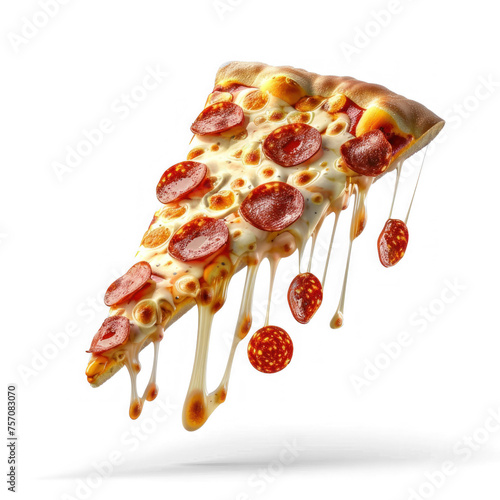  piece of pepperoni pizza. Floating in the airon transparency background PNG
 photo