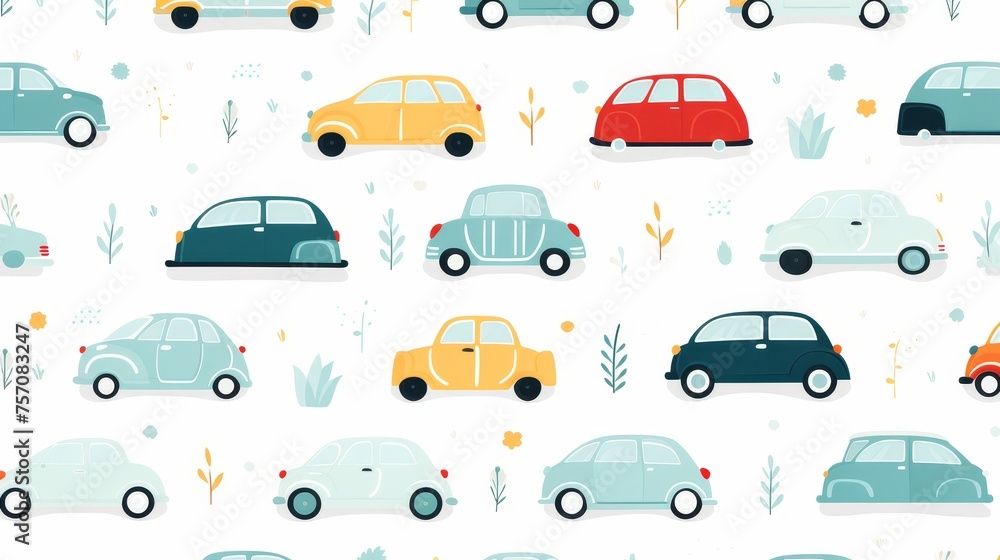 Cute car pattern on white background Cute car pattern on white background