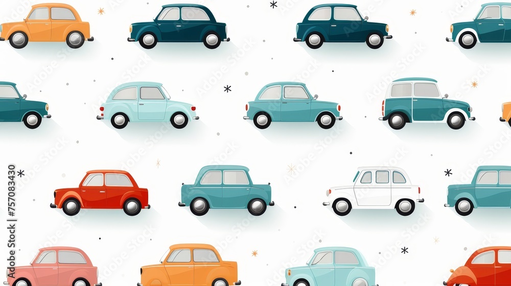 Cute car pattern on white background