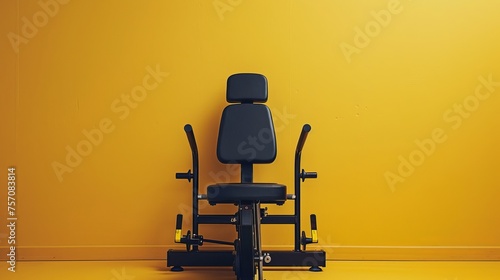 A chair is placed in front of a vibrant yellow wall