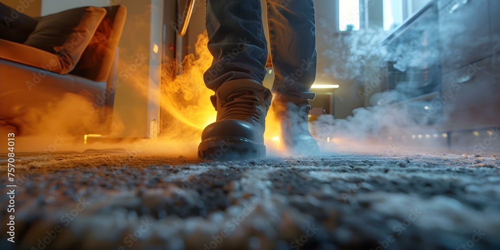 Powerful steam cleaning in action transforming a dirty carpet into