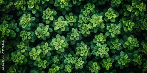Top view of green mint leaves in garden. Natural floral background.
