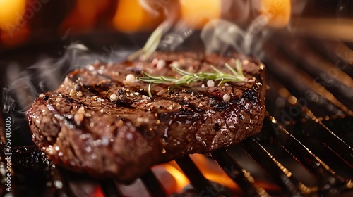 Sizzling Steak with Seasonings A Tasty Treat for Grilling Month Generative AI