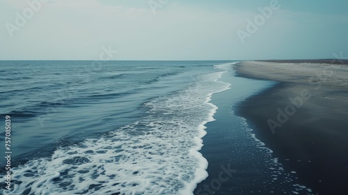 Beautiful seascape with waves on the beach. Ocean waves on the sandy beach