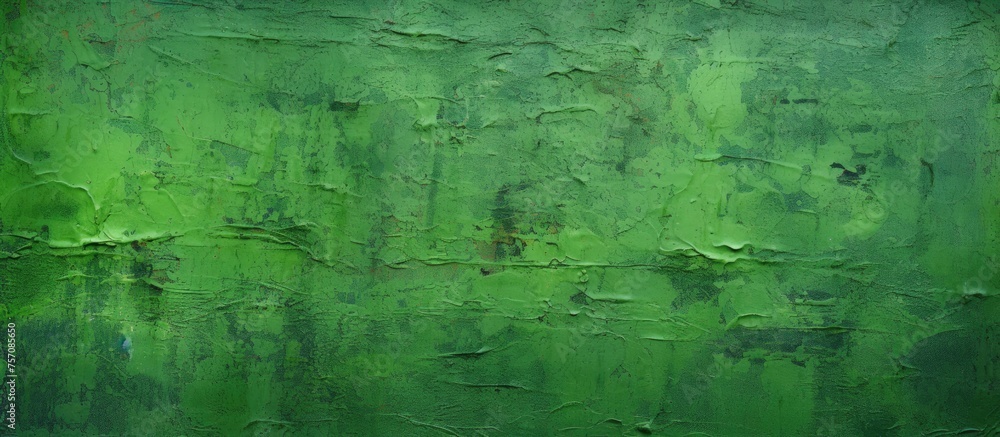 A green wall covered in water stains, featuring a pattern of terrestrial plants such as grasses, creating a unique landscape reminiscent of a grassland or prairie floor