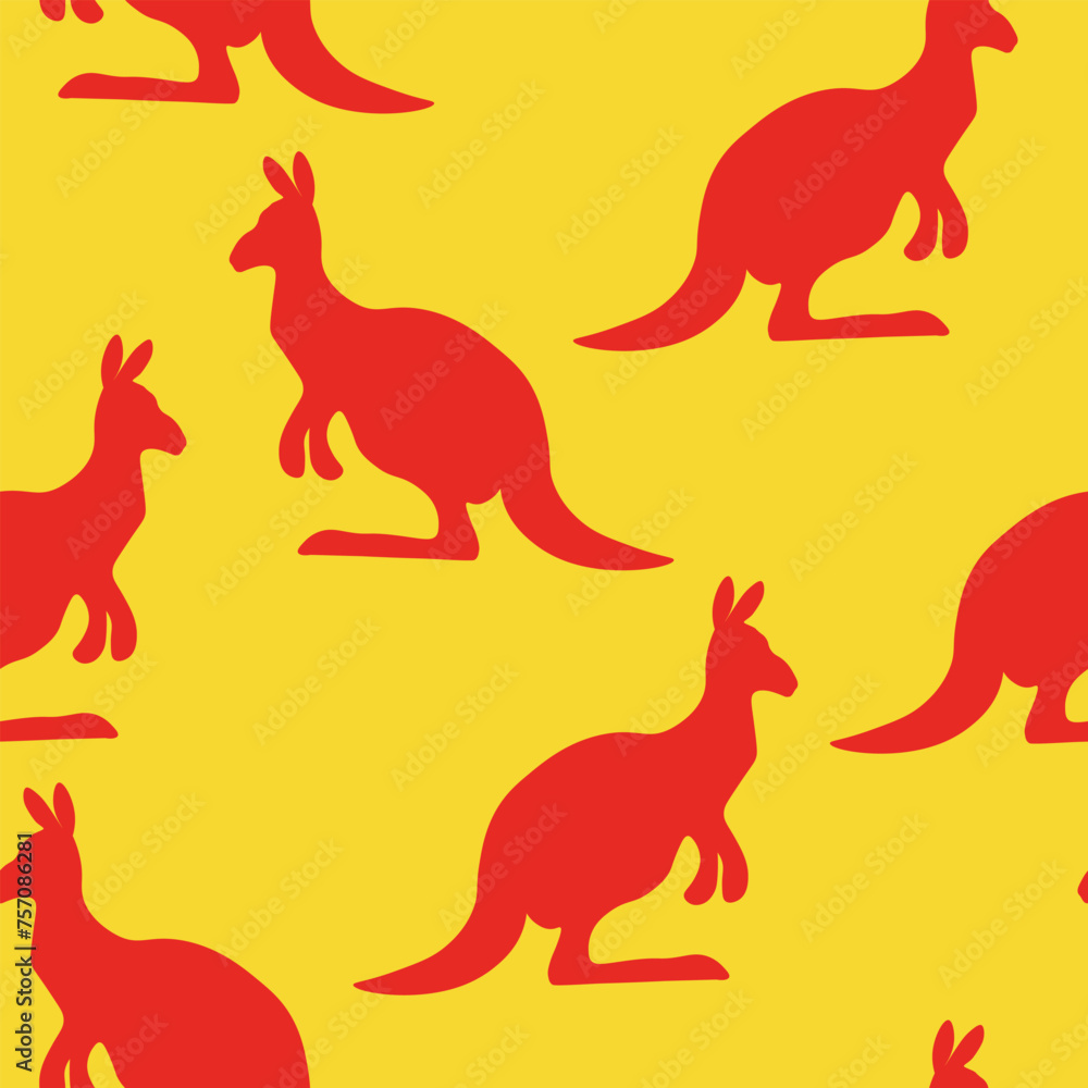 Seamless pattern with Kangaroo silhouette on color background. Vector illustration for card design, poster, fabric, textile. Pray for Australia and animals Seamless pattern with Kangaroo silhouette on color background. Vector illustration for card design, poster, fabric, textile. Pray for Australia and animals
