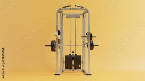 A weight machine stands boldly against a vibrant yellow backdrop © Muhammad