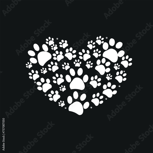 White dog paw print made of heart vector illustration