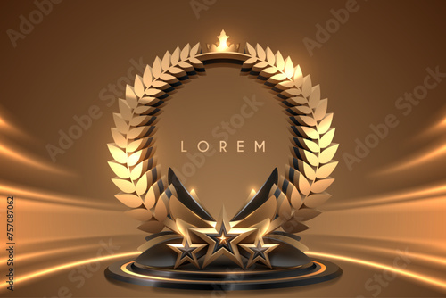 Gold and black laurel wreath wuth crown and stars