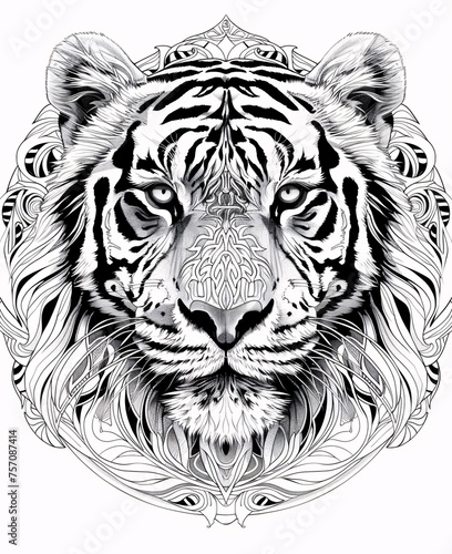 Tiger Tail Tattoo Design A Stunning Black and White Tiger Face with Eyes and Whiskers Generative AI