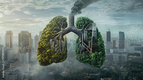 Environmental Awareness: Lungs of the Earth Battling Pollution in Urban Cityscape