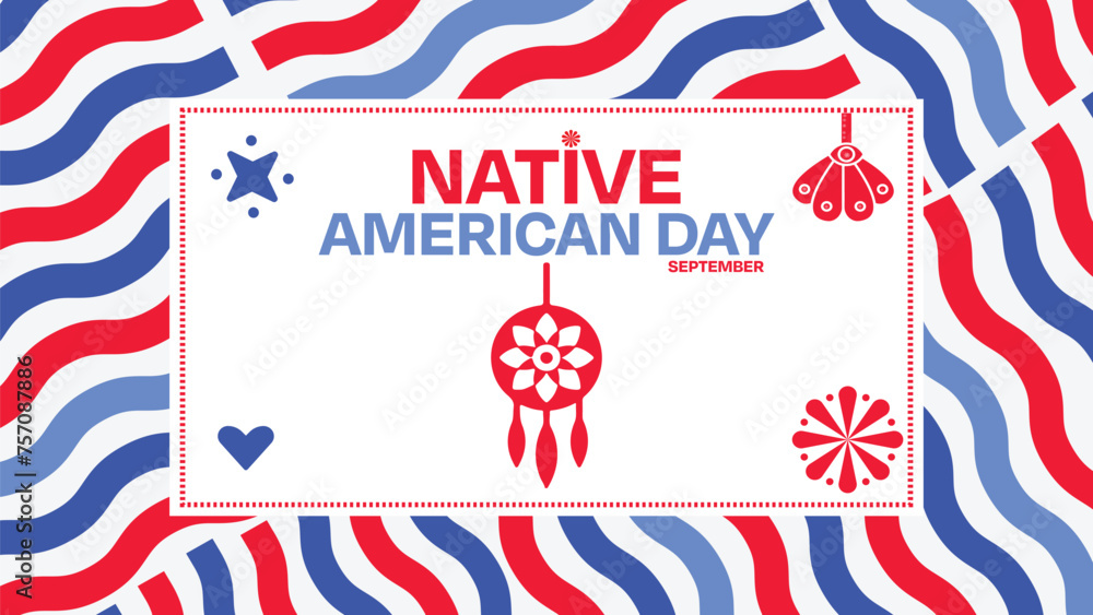 Obraz premium Native American Day colorful background with shapes and typography. 4th Friday of September is observed as native american day, backdrop