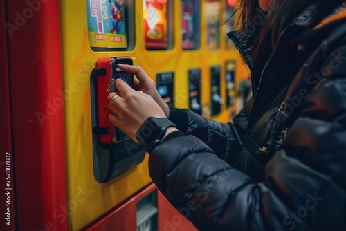 Finger-Tapping Fun A Woman's Monthly Visit to the Vending Machine Generative AI