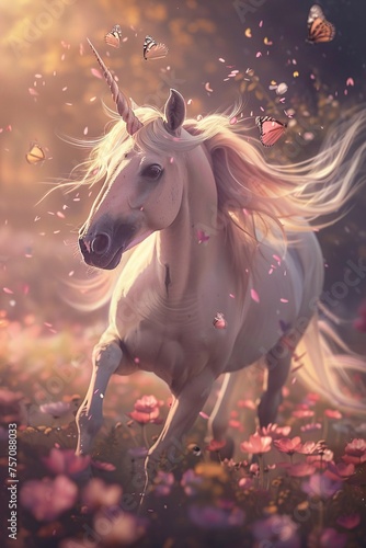 Flower Power A Unicorn s Magical Ride Through a Field of Wildflowers Generative AI