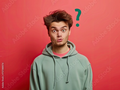 A man looking worried on colored background