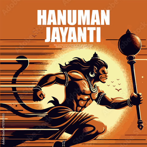 Indian Spiritual God Hanuman Jayanti Bajrang Bali Celebration  Social Media Post Template, Watercolor, Jai Shri Ram, Rama Navami