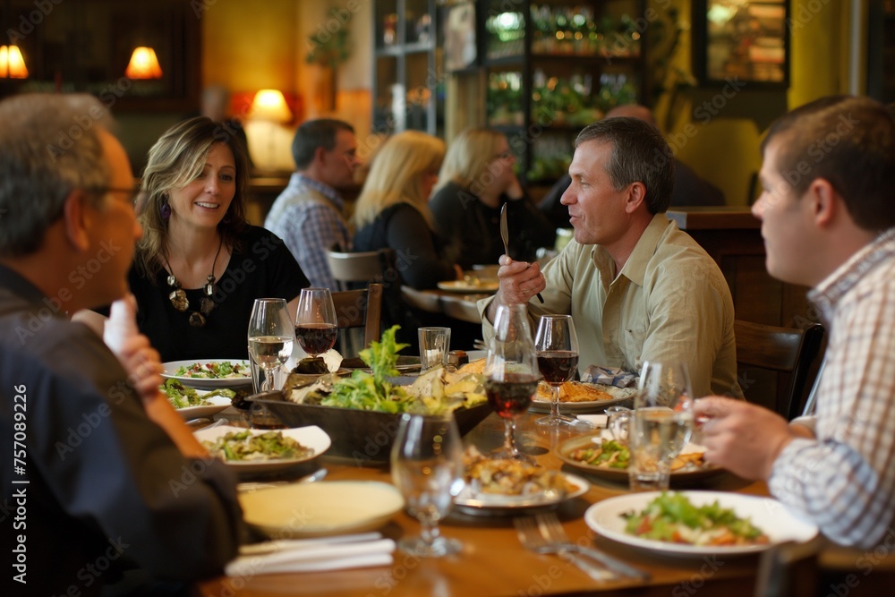 Group of friends enjoying a meal together at a restaurant